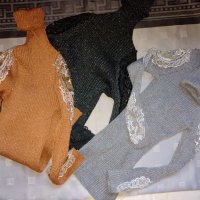 Сиво дамско поло с дантела и ламе , снимка 8 - Блузи с дълъг ръкав и пуловери - 34520399