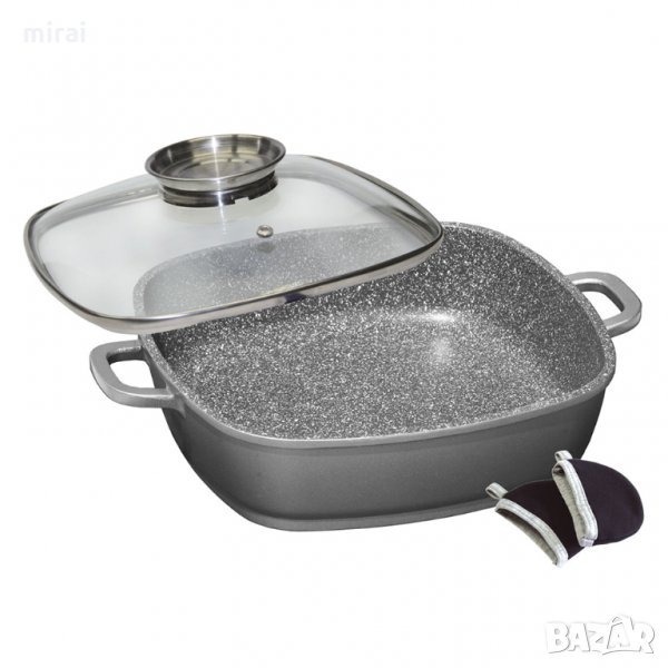 Квадратен тиган Stoneline със стъклен капак (28х28 сантиметра), снимка 1
