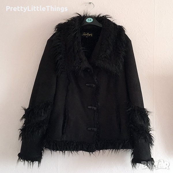 Черно велурено зимно палто 48 размер, снимка 1