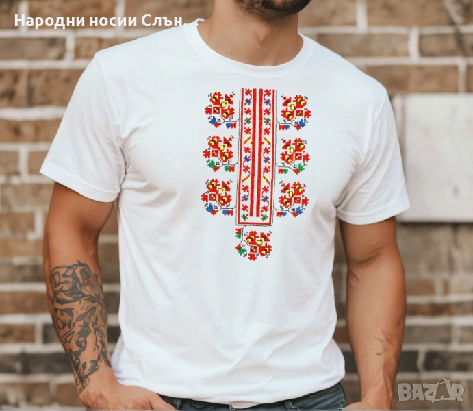  Мъжка тениска с бродирана шевица , снимка 1