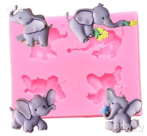 4 малки Слончета Слонче слон силиконов молд форма декорация торта фондан, снимка 1