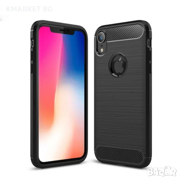 Apple iPhone XR Удароустойчив Carbon Fiber Калъф и Протектор, снимка 1