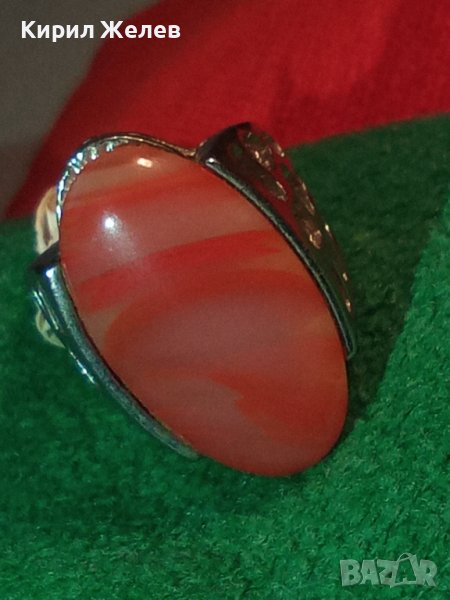 КРАСИВ НОВ ФЕШЪН АРТ ПОСРЕБРЕН СКЪПОЦЕНЕН ПРЪСТЕН с ЮВЕЛИРНО ШЛИФОВАН и ПОЛИРАН КАМЪК АХАТ 26607, снимка 1