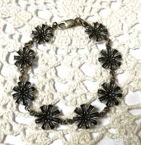 ТОКАШ красива сребърна гривна с цветя и печати 925, снимка 1
