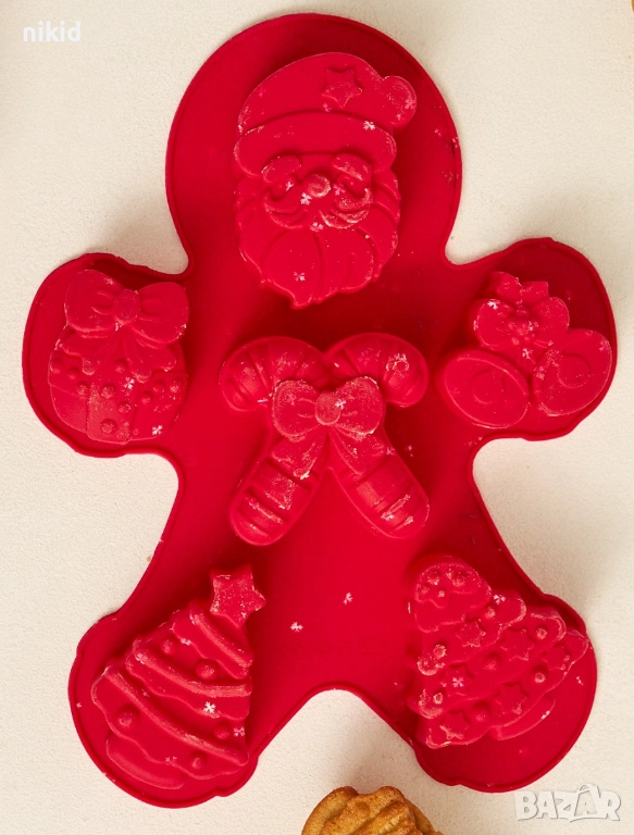 Дядо Коледа Бастунчета елха порарък Коледен силиконов молд дълбоки за гипс сапун шоколад мъфини свещ, снимка 1