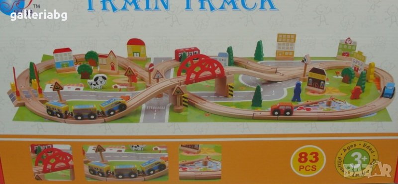 Дървена писта за влак с 83 части , снимка 1