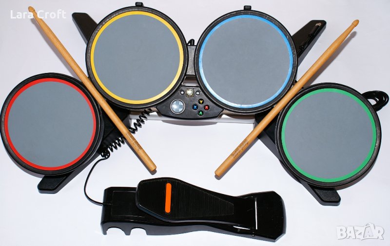 Xbox 360 Rock Band жични барабани в комплект с педал и палки, снимка 1