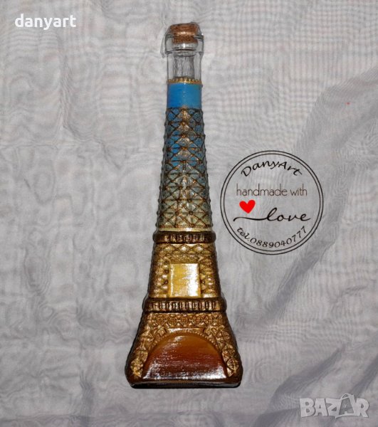 Рисувана празна бутилка Айфелова кула, снимка 1