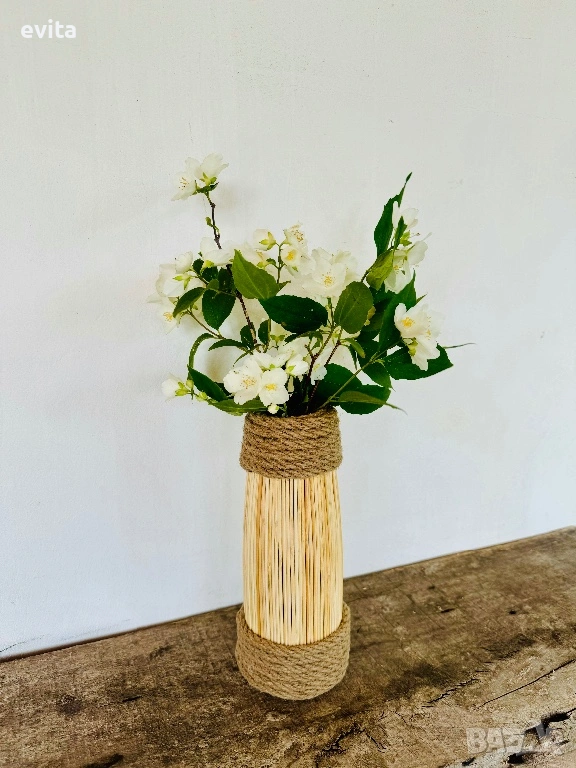 🌿 Колоритни арт вази – стъкло и дърво с характер, снимка 1