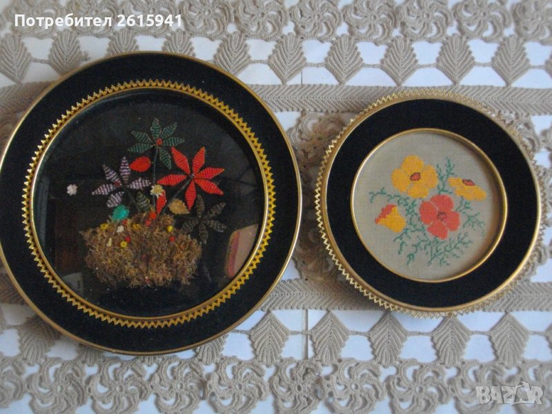 Декорации от Соца-Гоблен ф180мм/Картина от естествени и изкуствени материали-ф 230мм-Отлични-Българс, снимка 1