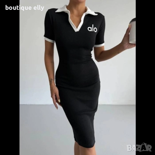 рипс рокля в черно и розово, снимка 1