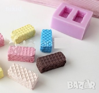 2 вафлички вафли вафла силиконов молд форма фондан шоколад гипс смола, снимка 1