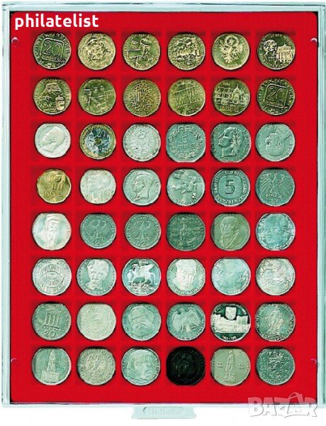 Lindner MB кутия в червен цвят PVC за 48 монети в капсули, снимка 1