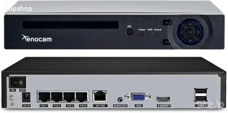 Чисто нов, тестван Xenocam 4 канала PoE NVR 5MP H.265 мрежов видеорекордер Поддържа до 4 IPcam..., снимка 1