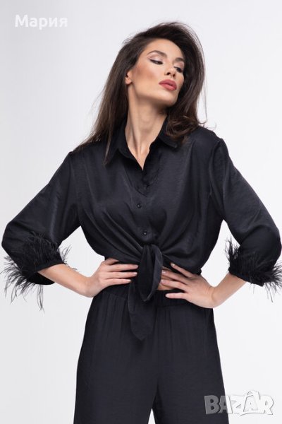 Дамска сатенена риза с пера, снимка 1