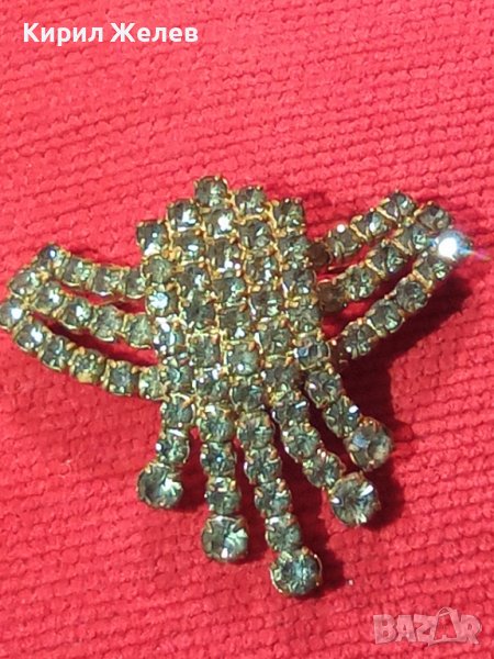 СТАРА ПОЗЛАТЕНА РЕТРО АРТ КРИСТАЛНА БРОНЗОВА БРОШКА с БОХЕМСКИ КРИСТАЛИ МАЙСТОРСКА ИЗРАБОТКА 29207, снимка 1