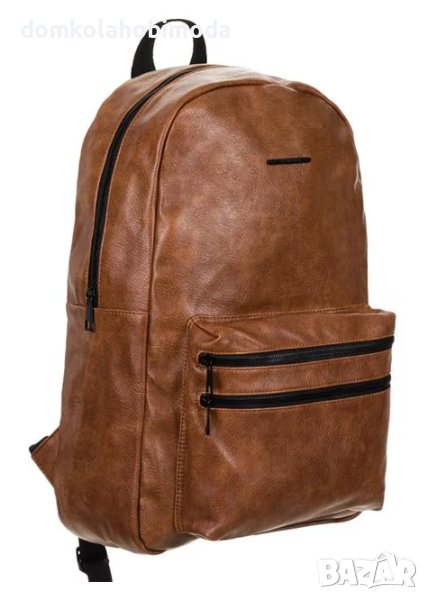 Черна кожена раница , Качествена еко кожа,Отделение за лаптоп.30х17х46 см, снимка 1