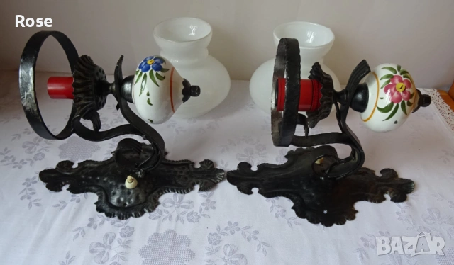 Два вентидж стенни лампи (аплици) от ковано желязо, снимка 8 - Лампи за стена - 53970251