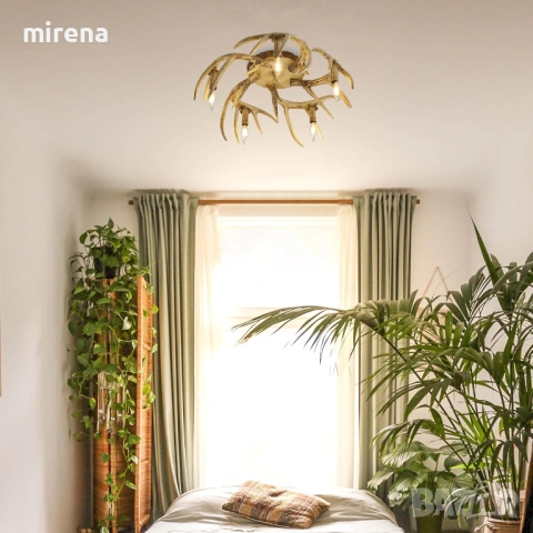 Таванна лампа полилей 5 лампи от еленови рога рустик селски