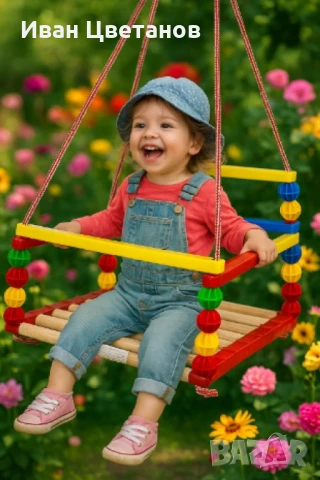 Дървена люлка – Класически модел с модерен цветен дизайн, снимка 2 - Декорация за дома - 50941740