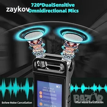 80G цифров диктофон със 720° съраунд микрофон Диктофон 3072 Kbps HD, снимка 2 - Друга електроника - 48423458