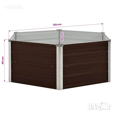 vidaXL Повдигната леха, кафява, 129x129x45 см, поцинкована стомана, снимка 5 - Саксии и кашпи - 56147584