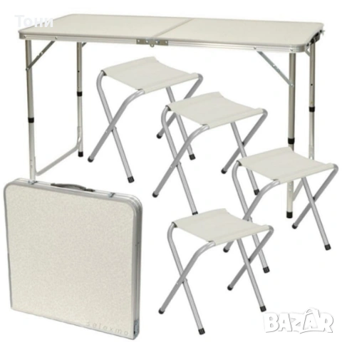 Комплект сгъваема алуминиева маса с 4 стола – идеален за къмпинг, двор и почивка, снимка 2 - Маси - 53091962