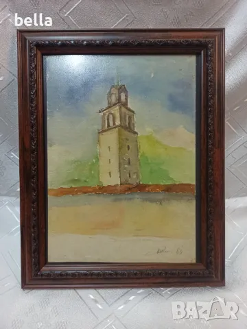 Стар авторски акварел антирефлексно стъкло красива дървена рамка подписан  Тодор Димитров  63 г 