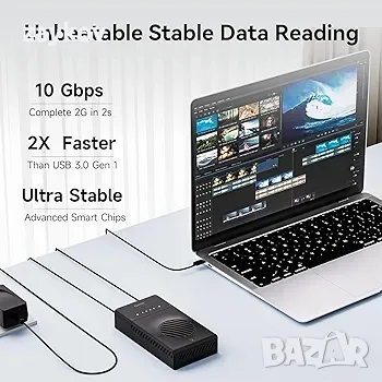 NVMe M.2 Dual Bay Duplicator Clone Enclosure, USB към NVME адаптер, снимка 4 - Друга електроника - 47963931