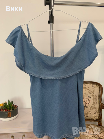Дамски топ от мек деним в размер 38, М, снимка 9 - Корсети, бюстиета, топове - 44670360