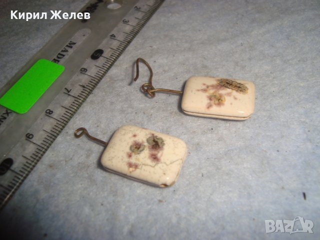 РИСУВАНА ЦВЕТНА АРТ КЕРАМИКА - СТАРИ РЕТРО - ВИНТИДЖ БЕЛ ЕПОК ОБЕЦИ РЪЧНА ИЗРАБОТКА 14190, снимка 5 - Обеци - 36630686