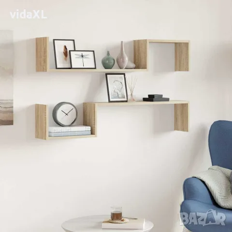 vidaXL Стенни рафтове, 2 бр, дъб сонома, 100x15x20 см, инженерно дърво, снимка 2 - Ракли - 56147786