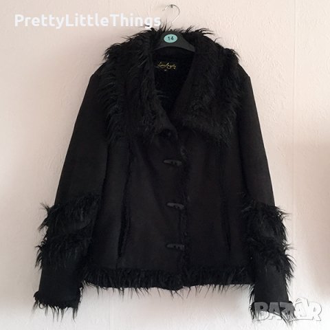 Черно велурено зимно палто 48 размер, снимка 1 - Палта, манта - 34343160