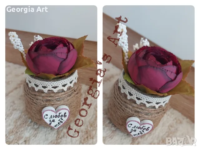 🌺Мини стъклена кашпичка с божур, красиво декорирана и подходяща за всеки повод!