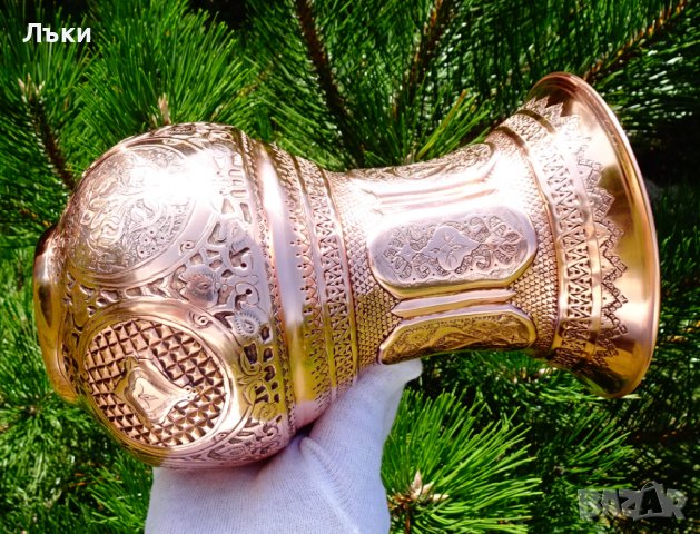 Персийска медна ваза Isfahan Qalamzani. , снимка 8 - Вази - 37818319