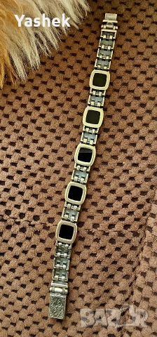 Продавам поръчкова сребърна гривна с черен Оникс, снимка 3 - Гривни - 54210868