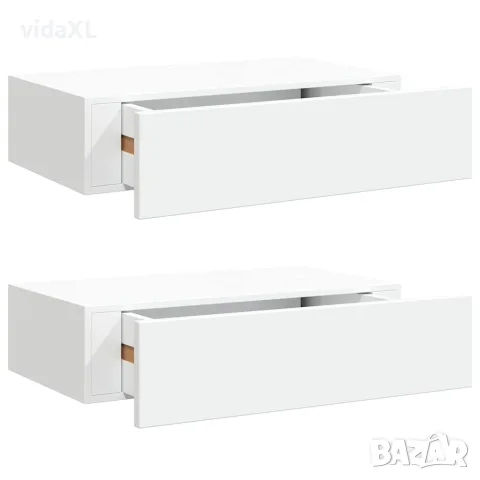 vidaXL Стенни рафтове с чекмеджета, 2 бр, бели, 40x23,5x10 см, МДФ
