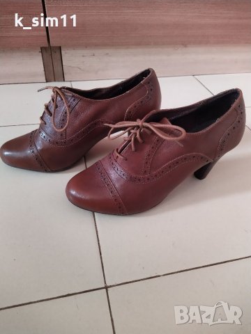 Clarks кафяви кожени обувки с ток UK 4, №37 , снимка 1 - Дамски обувки на ток - 38550684