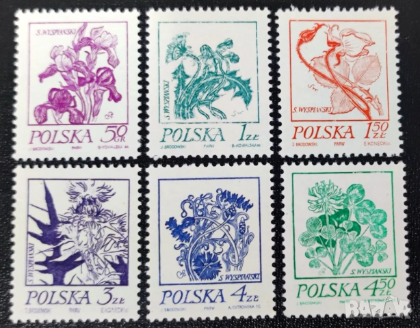 Полша, 1974 г. - лот марки на тема изкуство, архитектура, кораби, шах, футбол, личности, растения