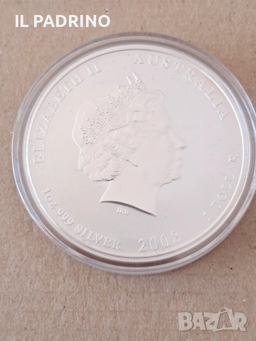 Сребро 1 oz Годината на Мишката 2008 Лунар Австралия с позлата, снимка 3 - Нумизматика и бонистика - 53111330