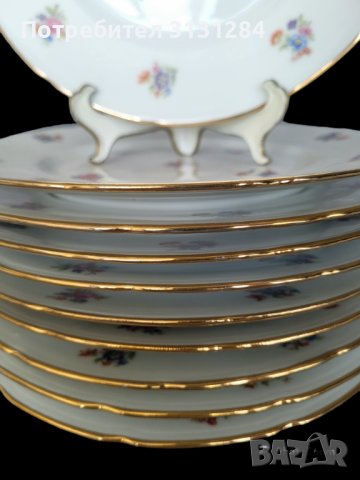 Антикварни френски чинии с букет Мейсен и златен кант Франция, снимка 2 - Чинии - 42839477