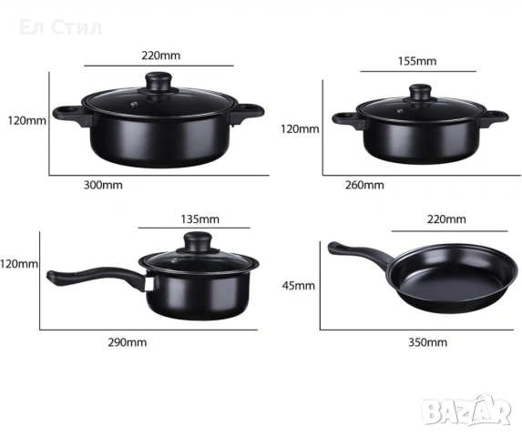 Комплект съдове за готвене от 13 части,незалепващо покритие,за индукционни котлони и печки, снимка 4 - Съдове за готвене - 53879913