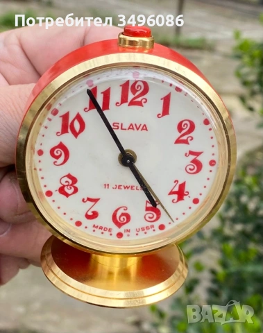 Стар съветски механичен будилник СЛАВА 11 камъка, снимка 12 - Колекции - 54058898
