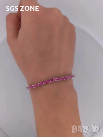 КЛАСИЧЕСКА ТЕНИС ГРИВНА ОТ 925 СТЕРИЛИНГ С РОЗОВ ТОПАЗ, снимка 11 - Гривни - 52710718