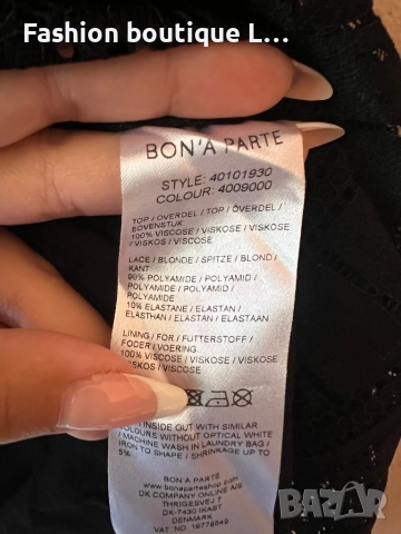 Черна дантелена рокля с подплата и ластик в талията с дълъг ръкав М размер на марката Bon’a’parte 🖤, снимка 6 - Рокли - 52177861