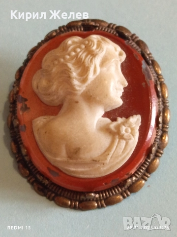 Винтидж Викториански стил КАМЕЯ с СЕДЕФ прекрасна бронзова стар пендант 49535