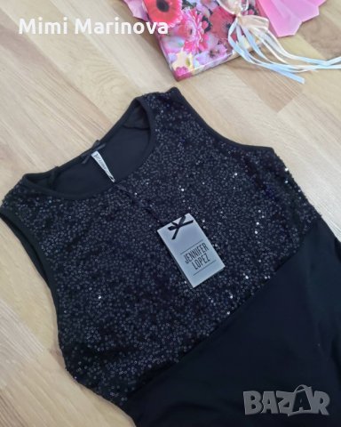  Черна рокля с пайети Jennifer Lopez , снимка 3 - Рокли - 30556989