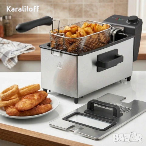 Електрически фритюрник Cheffinger CF-EDP3.0 3L, 2000W, неръждаема стомана, регулируема температура, 