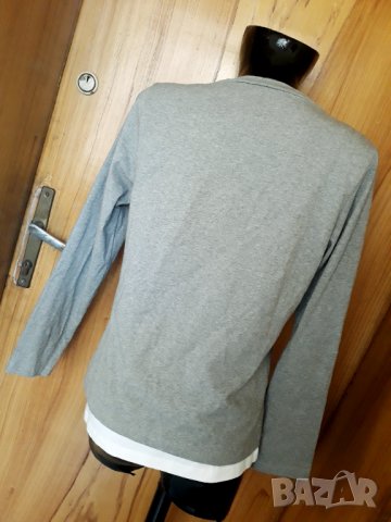 Сива изчистена памучна блуза с вграден бял потник Л, снимка 3 - Блузи с дълъг ръкав и пуловери - 35053049