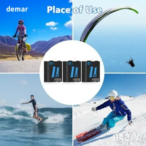 KUNLUN Hero 12/11/10/9 батерии 3 броя + 3-канално USB зарядно 1800mAh, снимка 5 - Батерии за лаптопи - 55827399